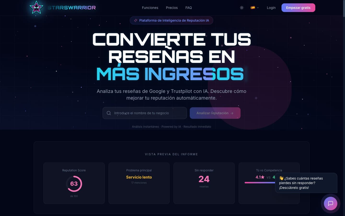 StarsWarrior — Convierte tus reseñas en más ingresos